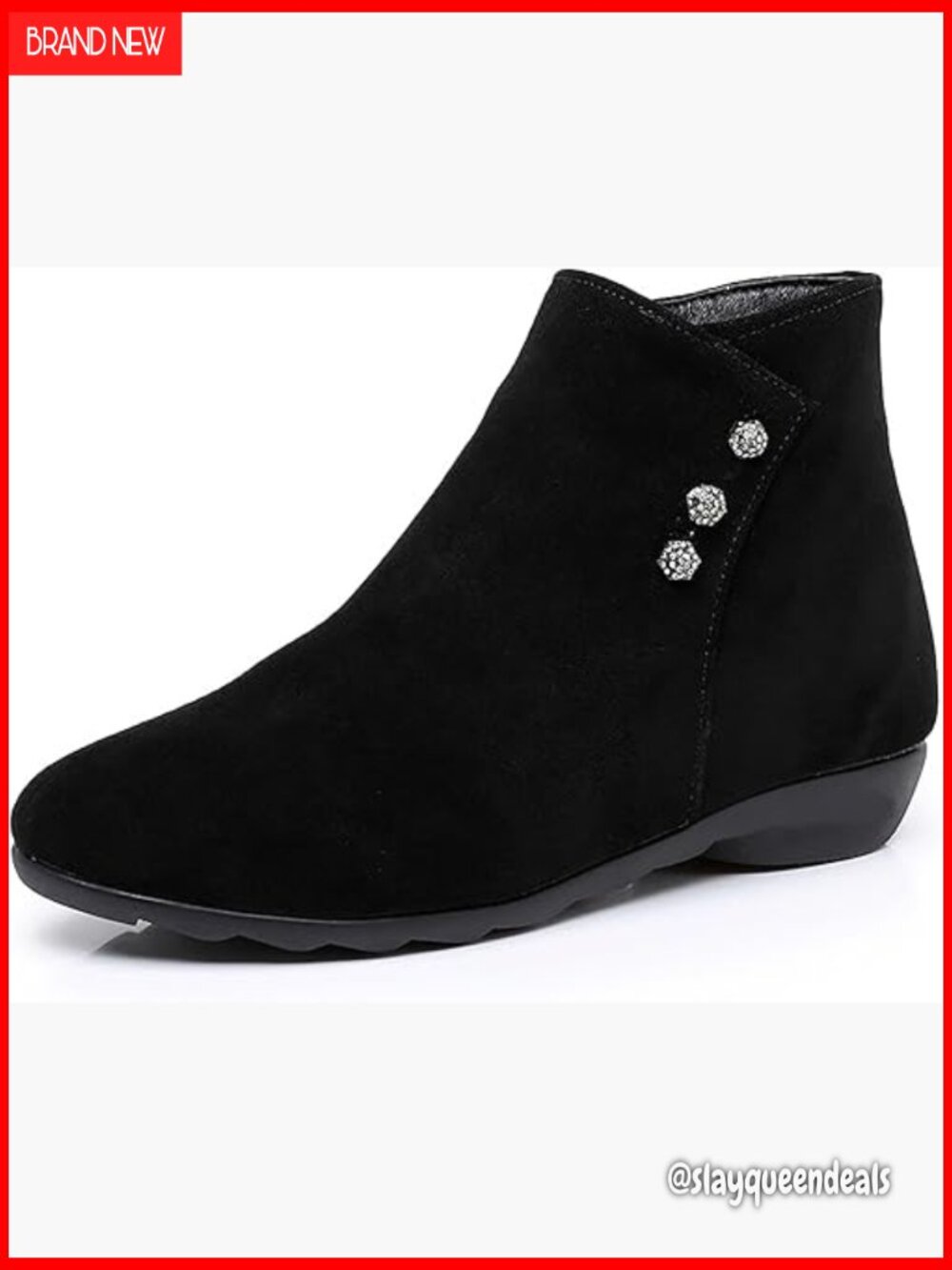 Suede Ankle Boots Flat Heel Side Zipper Non-Slip Sole Office Wear